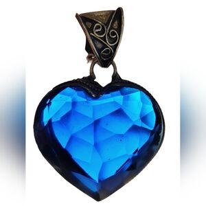 Simulated Blue Sapphire Filigree Heart 925 Sterling Silver Pendant